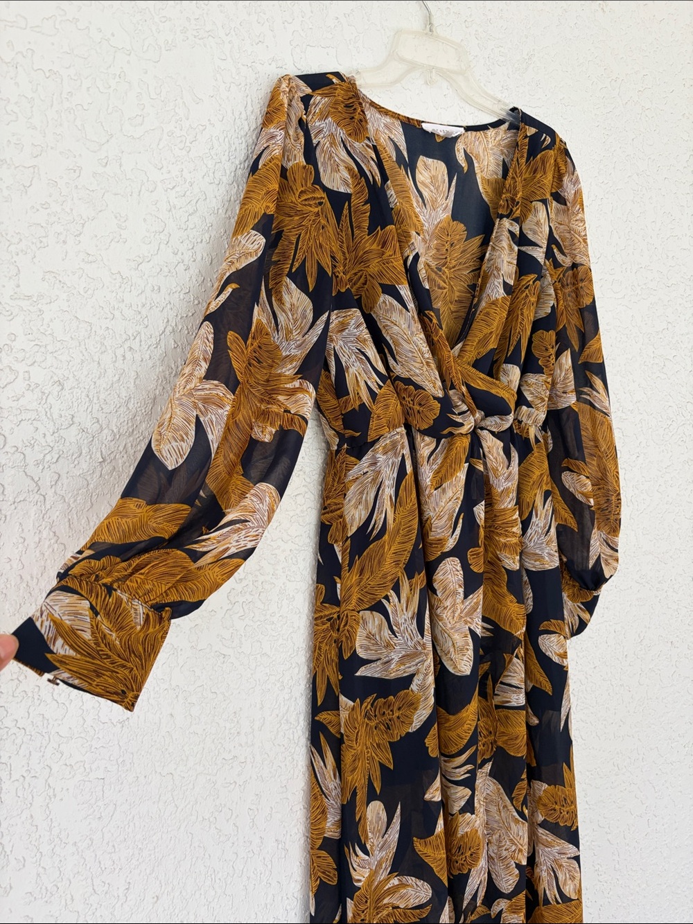 Pink Stitch Floral Print maxi dress in Mustard & Black open front size L - Picture 3 of 13